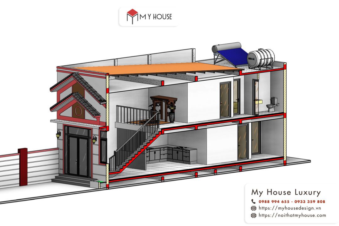 thiết kế nhà 2 tầng có gác lửng