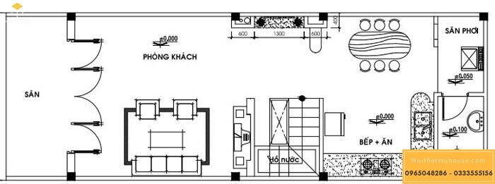 Bản vẽ mặt bằng tầng trệt của nhà cấp 4 mái thái