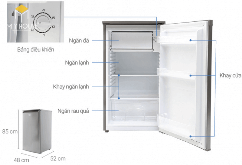 Kích thước tủ lạnh 1 cánh - Mẫu 1