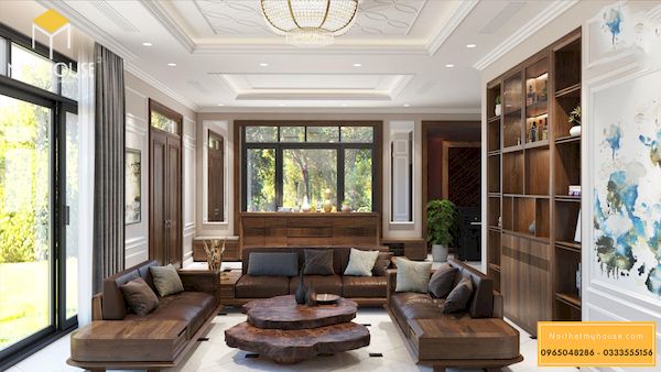 Sofa gỗ sồi sơn màu óc chó cao cấp - Hình ảnh 1