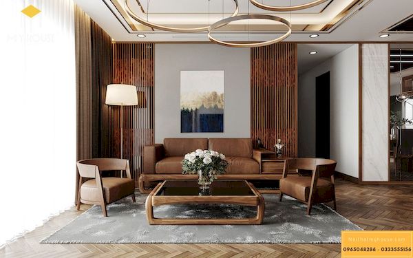 Sofa gỗ sồi sơn màu óc chó cao cấp - Hình ảnh 5