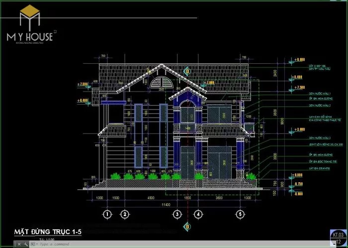 Bản vẽ kiến trúc nhà biệt thự vườn - V3