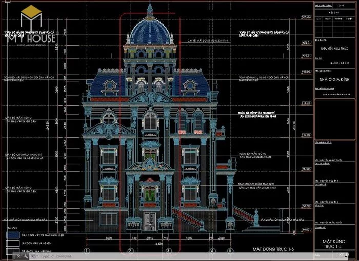 Bản vẽ thiết kế kiến trúc biệt thự lâu đài - V1