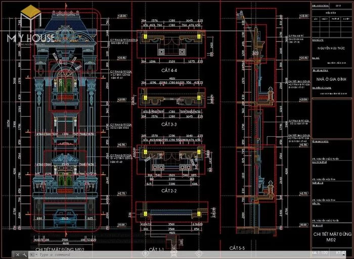 Bản vẽ thiết kế kiến trúc biệt thự lâu đài - V2