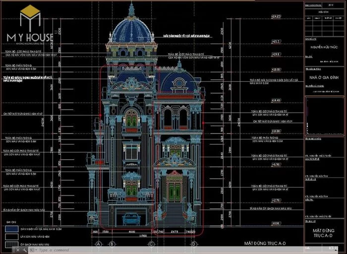 Bản vẽ thiết kế kiến trúc biệt thự lâu đài - V3