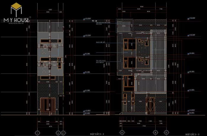 Bản vẽ kiến trúc nhà phố 4x20 - V1