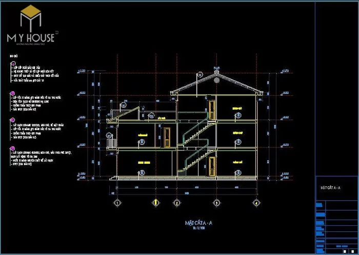 Bản vẽ kiến trúc nhà phố 3,7x16m - V2