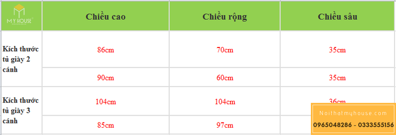 Kích thước tủ giầy tiêu chuẩn