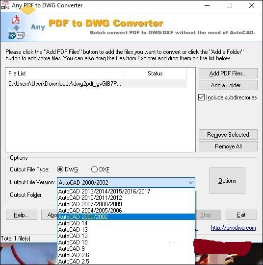 Cách dùng Any PDF to DWG Converter