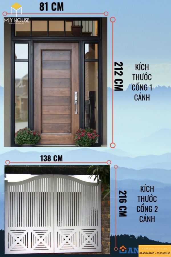 Kích thước cổng nhà theo lỗ ban hệ cửa 1 cánh