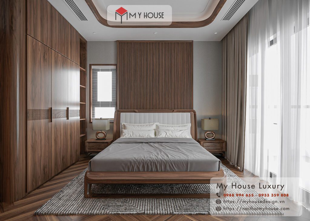 giường gỗ sồi sơn màu óc chó 2