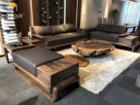 sofa gỗ óc chó hiện đại