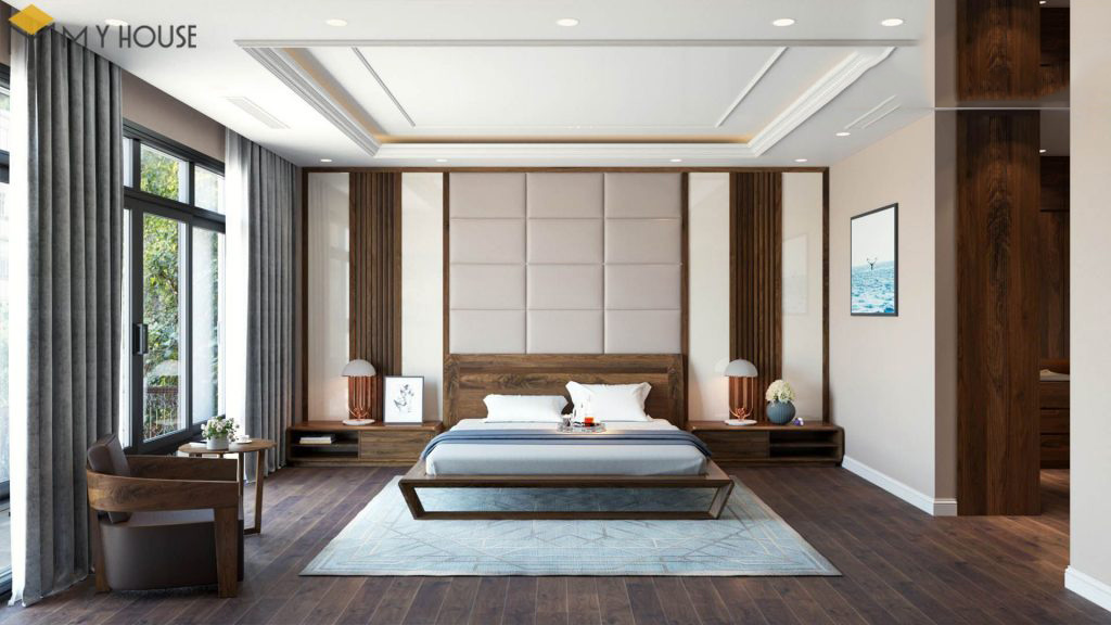 Bố trí nội thất đối xứng cho một không gian phòng ngủ master bề thế