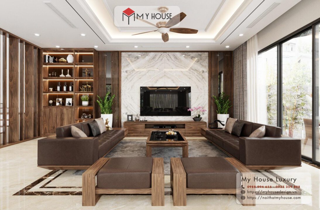 nội thất phòng khách gỗ óc chó
