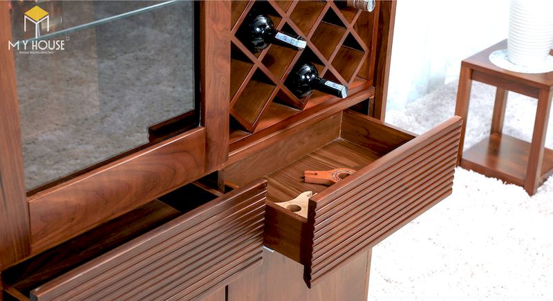 Tủ rượu gỗ óc chó kích thước nhỏ, phù hợp cho phòng khách, phòng ăn hẹp – mẫu 17