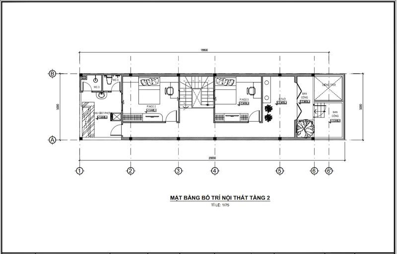 Bản vẽ thiết kế nhà ống 2 tầng 5x20m