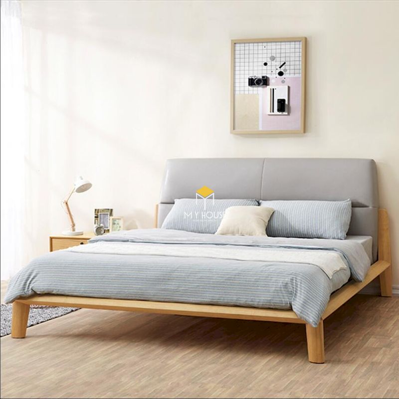 giường ngủ gỗ tự nhiên sồi thiết kế đơn giản