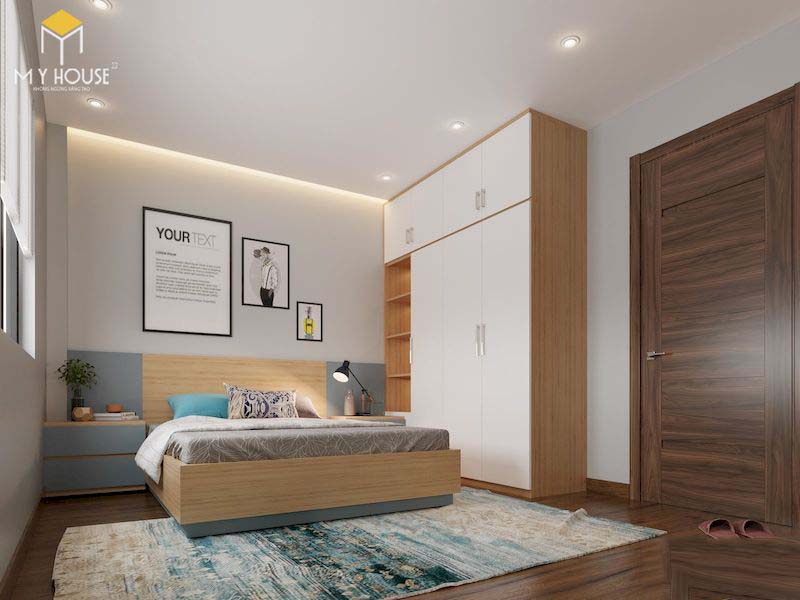 Thiết kế nội thất biệt thự Xanh Villa – phòng ngủ gỗ sồi