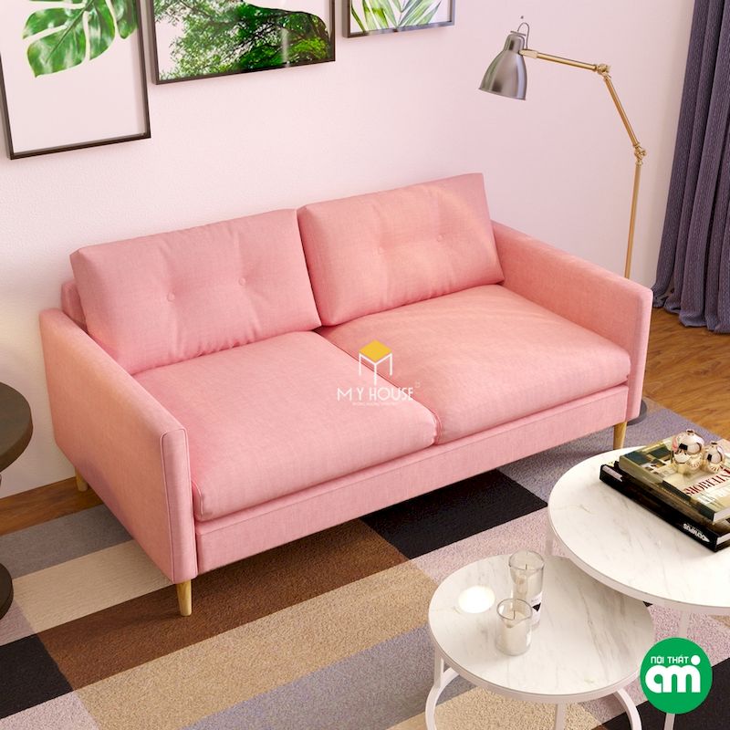 Mẫu sofa văng nỉ hồng khung gỗ