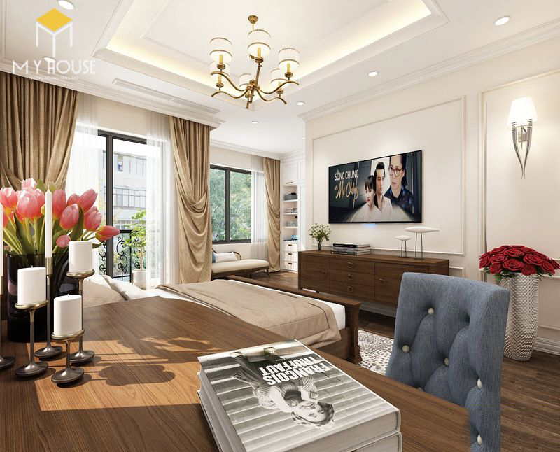 Thiết kế nội thất biệt thự Louis City Hoàng Mai – Trang trí phòng ngủ sang trọng