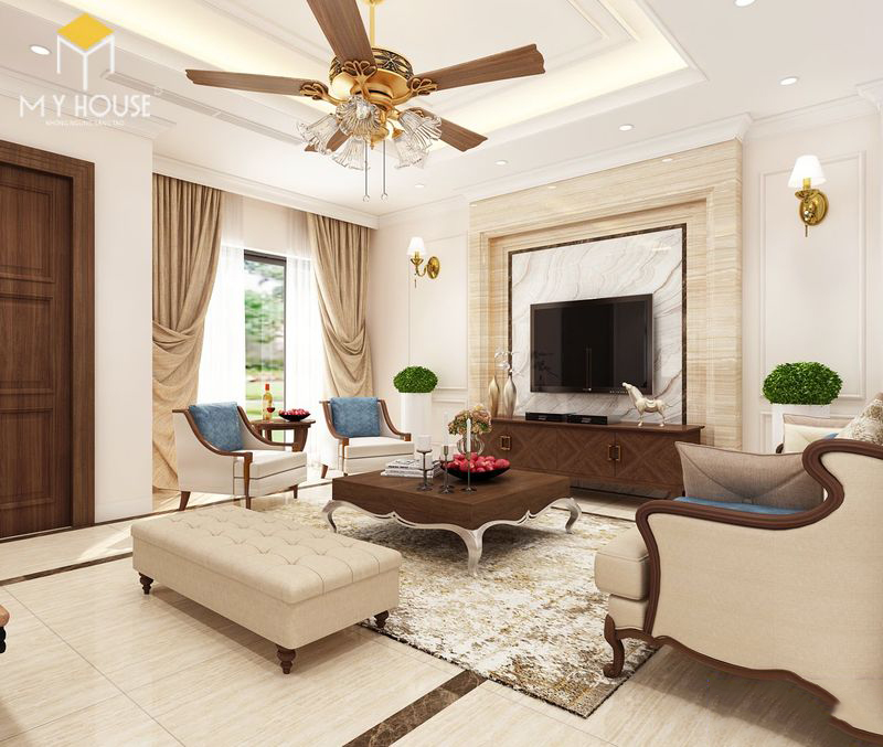 Thiết kế nội thất biệt thự Louis City Hoàng Mai – Phòng khách biệt thự