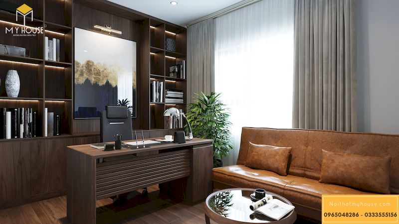 Thiết kế nội thất chung cư Grandeur Palace, Giảng Võ - Bộ sofa văng chất liệu da bò Ý