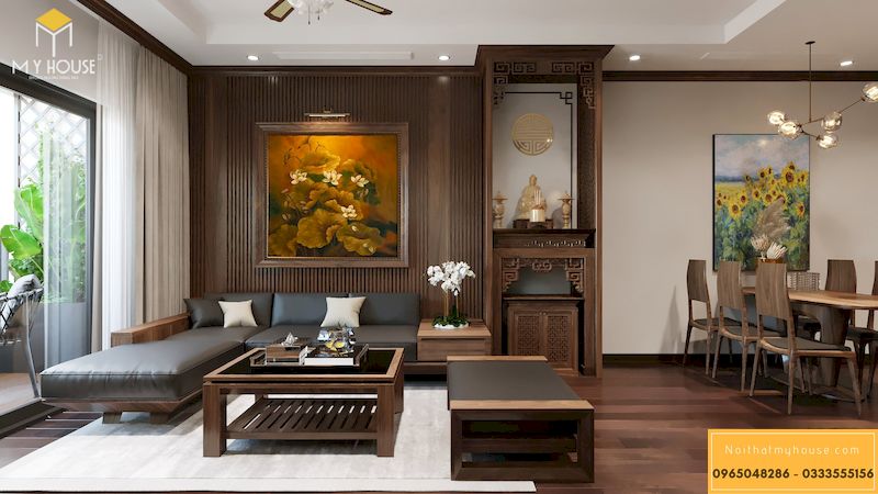 Phòng thờ trong phòng khách chung cư thiết kế nhỏ gọn nhưng trang nghiêm