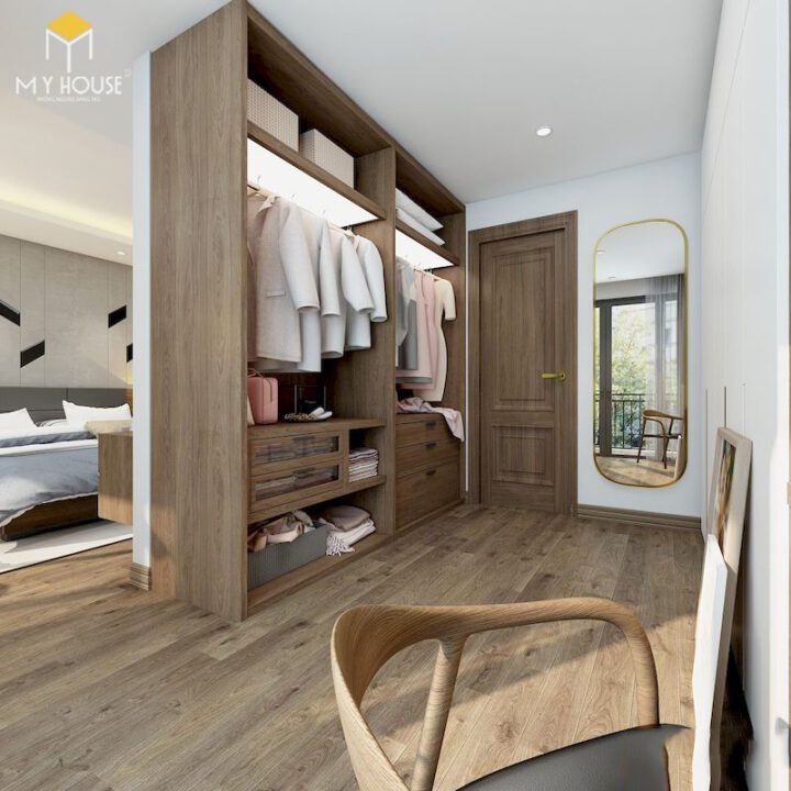 Thiết kế nội thất phân khu San Hô tại Vinhome Ocean Park – Phòng thay đồ phòng ngủ master 