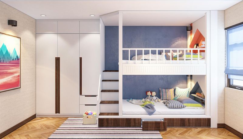 Mẫu nội thất phòng ngủ trẻ em với giường tầng tiết kiệm diện tích