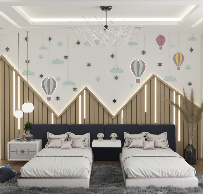 Thiết kế nội thất phòng ngủ 2 giường đơn cho trẻ em
