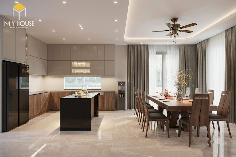 Thiết kế nội thất biệt thự hiện đại gỗ tự nhiên – Phòng bếp & phòng ăn