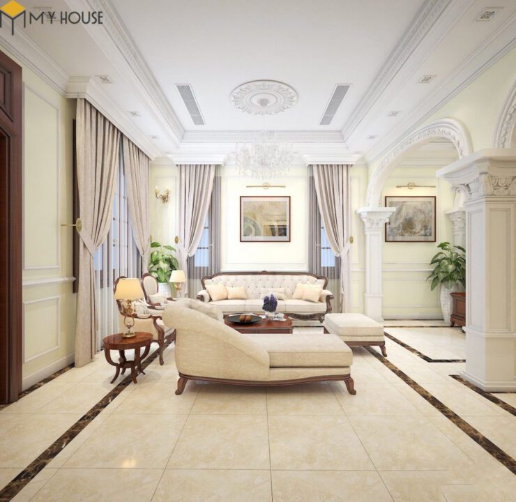 Thiết kế nội thất biệt thự hiện đại – phòng khách – View 1