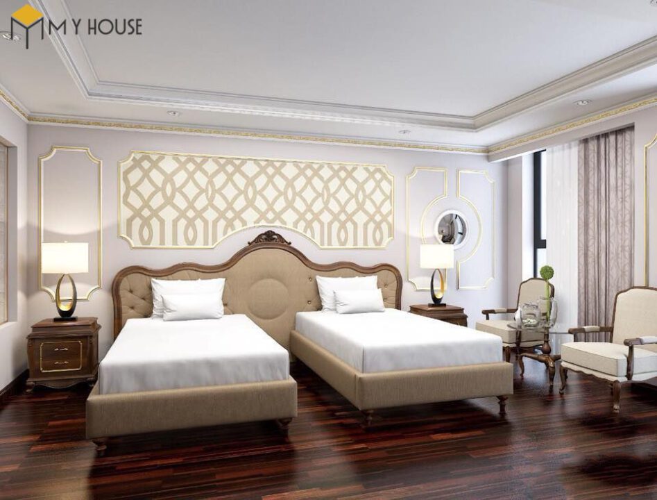 Thiết kế nội thất biệt thự tân cổ điển Châu Âu – phòng ngủ giường đôi cho khách