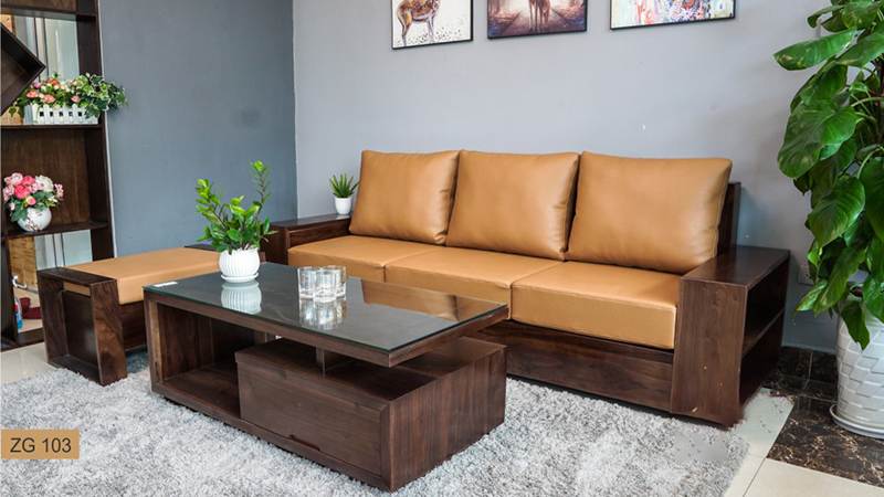Sofa văng gỗ óc chó hiện đại