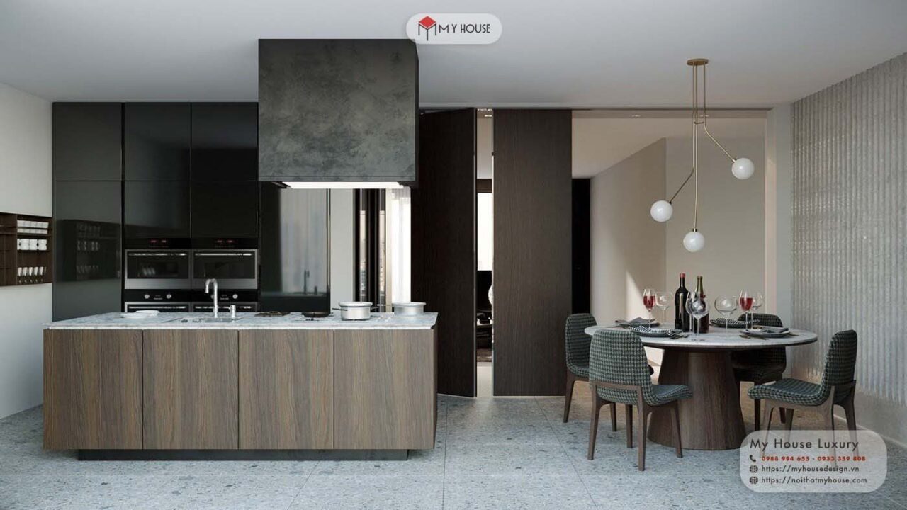 thiết kế nội thất phòng bếp chung cư tối giản