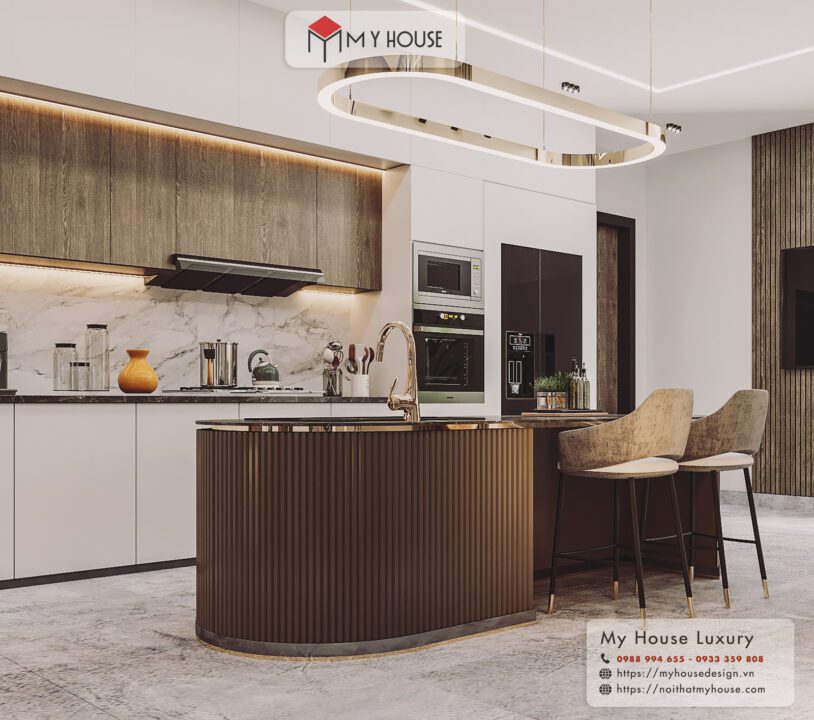 Mẫu phòng bếp hiện đại cho nhà ống