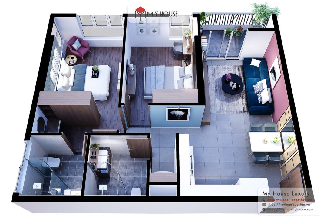 thiết kế nội thất căn hộ 65m2