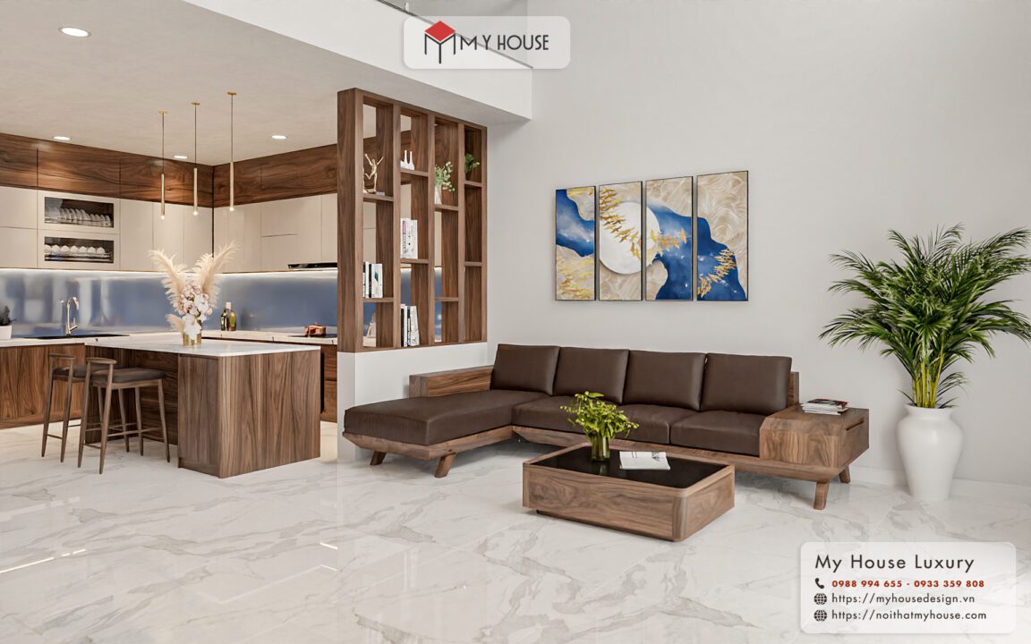 sofa gỗ óc chó chữ l