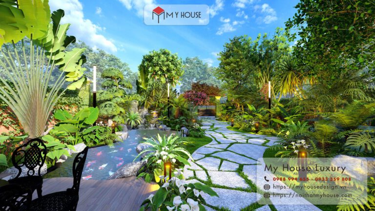 Tiểu cảnh thác nước sân vườn