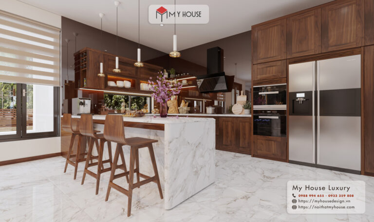 Mẫu tủ bếp gỗ óc chó đẹp