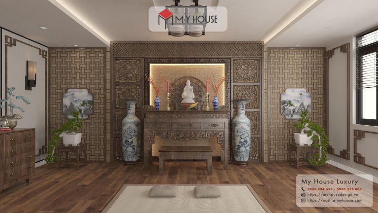 thiết kế phòng thờ biệt thự ấm cúng
